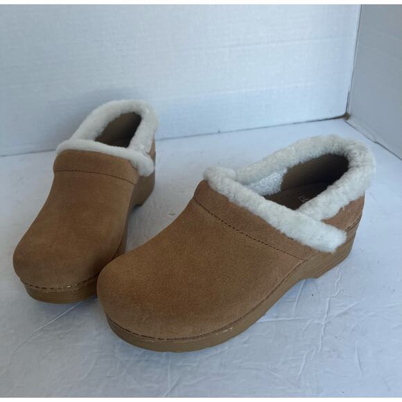 NWT Dansko Professional Tan Suede Cream Shearling Clog Comfort Slip On Shoes 7 - Picture 1 of 12